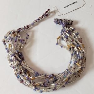 Silver Tone & Purple Beaded Bracelet Nepal NWOT